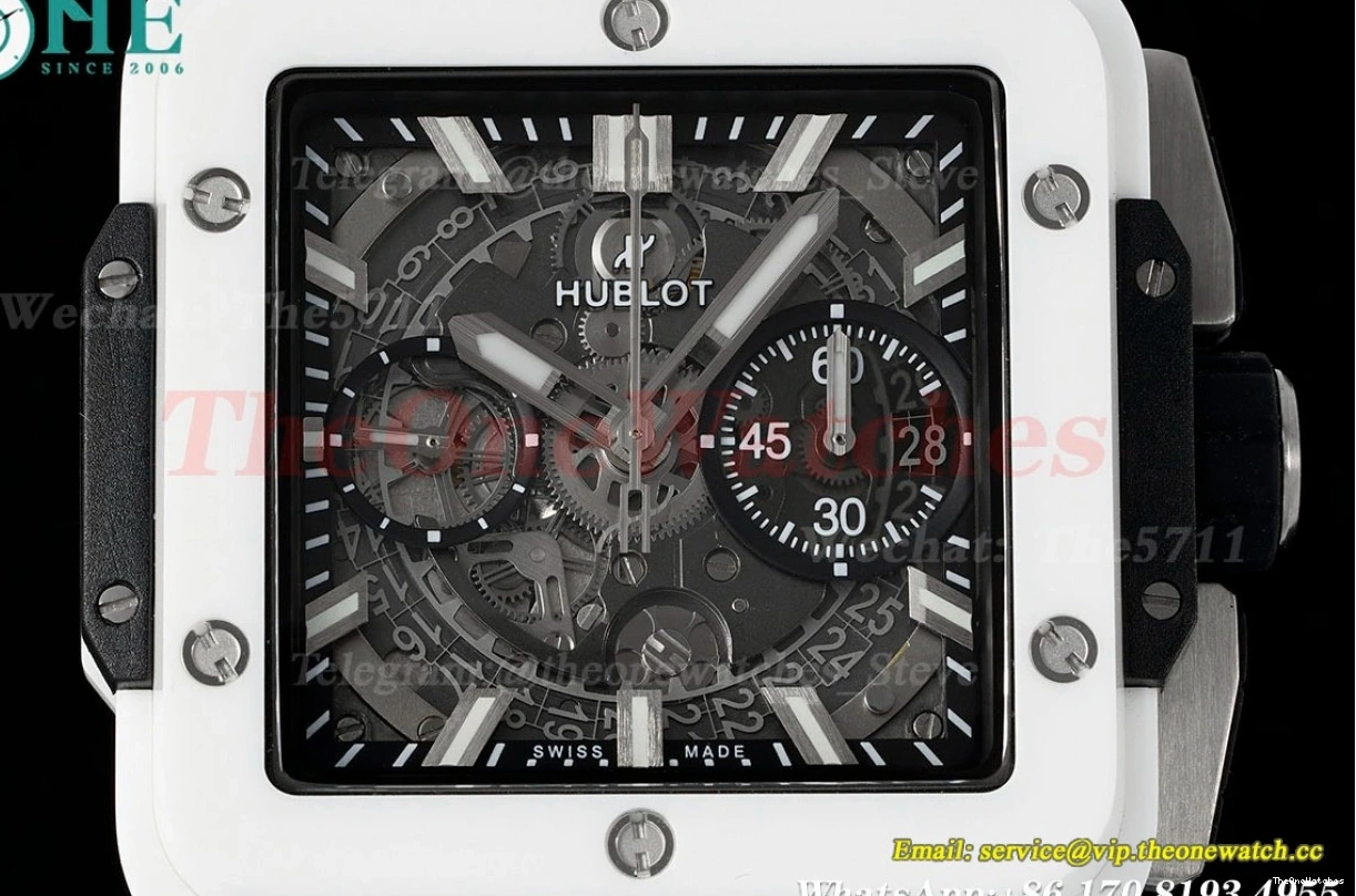 HUB1280A BBF RU White Cer Dial Unico Square Skeleton Bang 42mm 0521